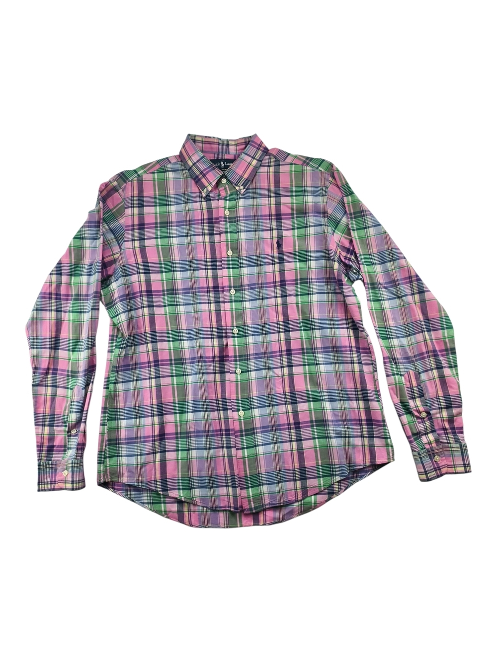 Ralph Lauren Men XL Pink Green Plaid Shirt Custom Fit Y2K Vintage